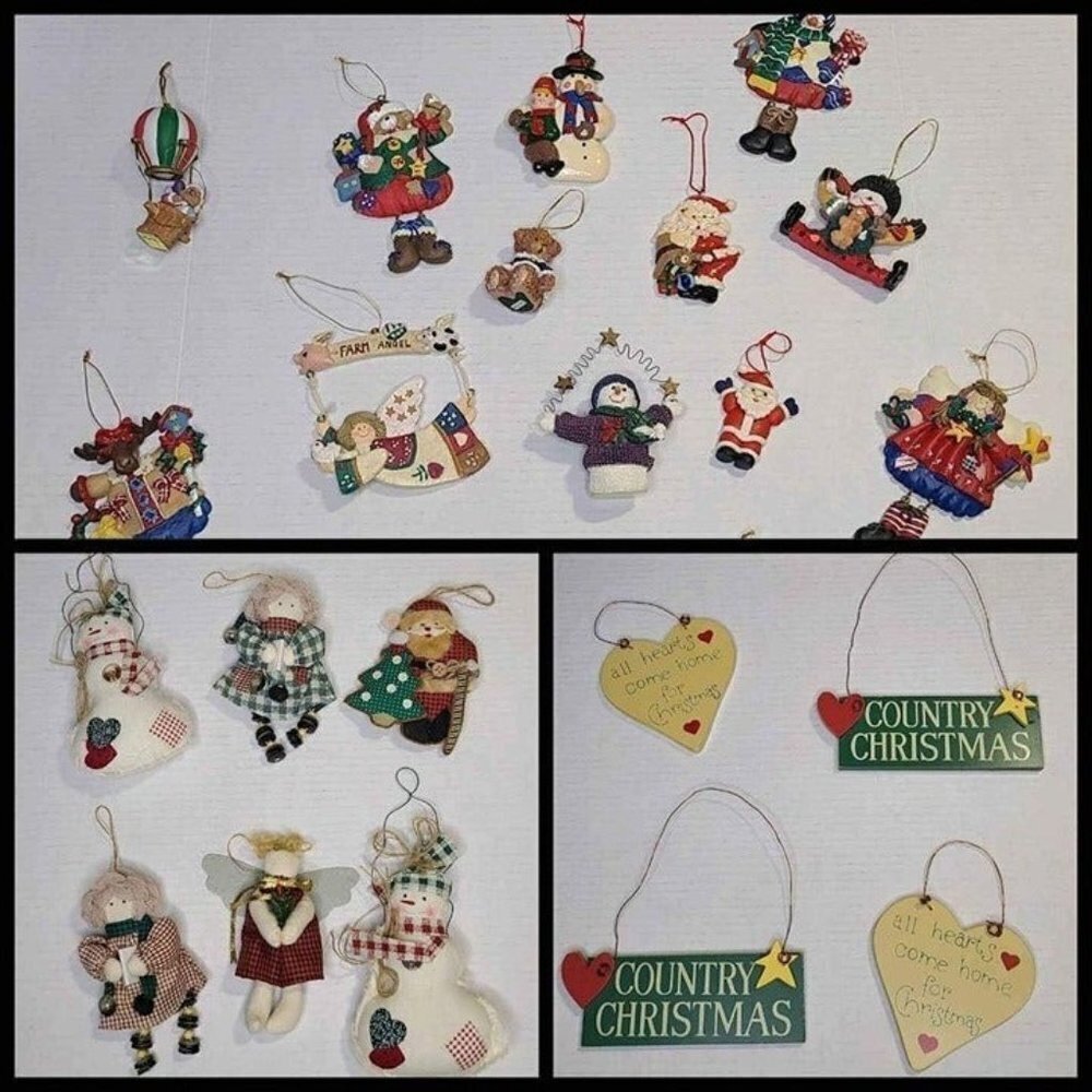 Christmas Ornaments Group of 26 Wood Fabric Ceramic Colorful Variety